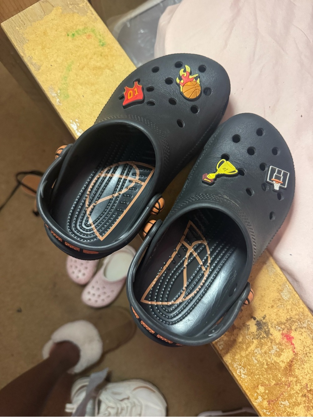 CROCS Kids Black Basketball Clogs with Sport Charms
